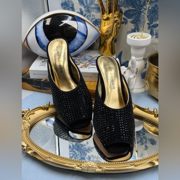 🆕 KURT GEIGER LONDON 🧿 NWOB 60mm Black Crystal Eagle Heel Mule, Sz 37 US 7 - Picture 5 of 16